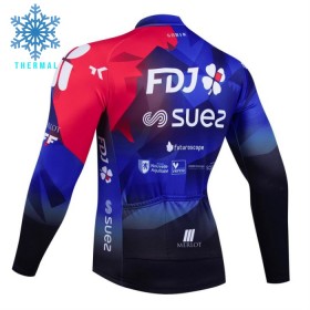 Wielershirt 2024 FDJ Suez Lange Mouw Winter Thermal Fleece Blauw